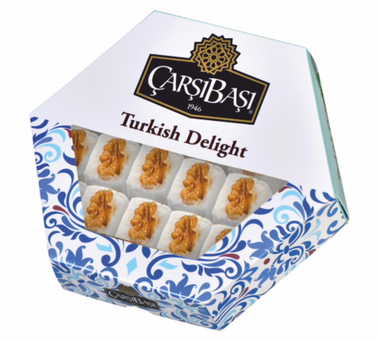 Carsibasi Premium Valnød Sultan Tyrkisk Delight - 300g Sekskantet Æske