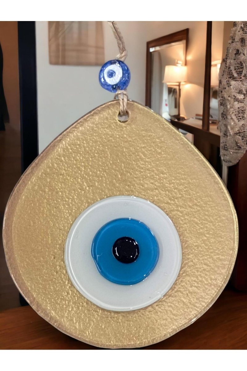 Blue Nazar Beads Gold Color Drop Pattern Handmade Wall Ornament - TryAladdin