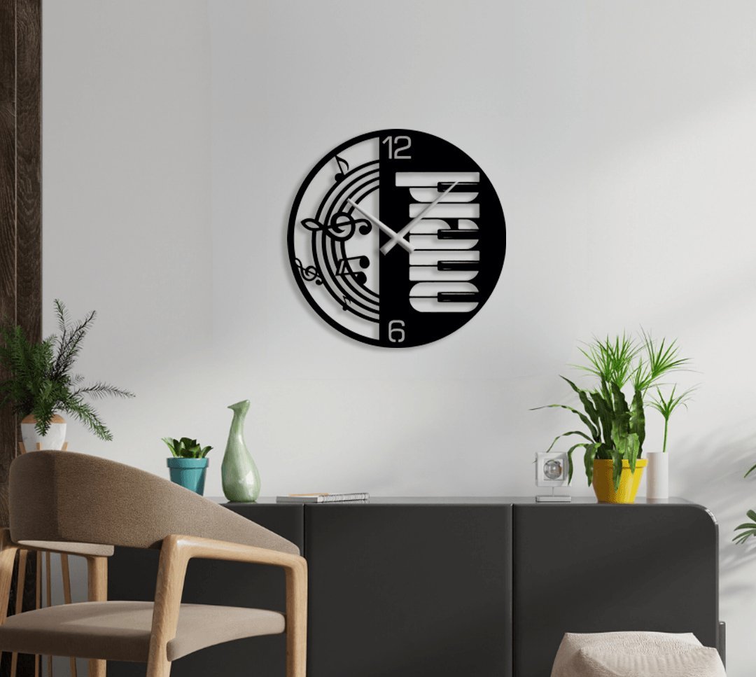 NR Dizayn | Piano Decorative Meta Walll Clock - TryAladdin