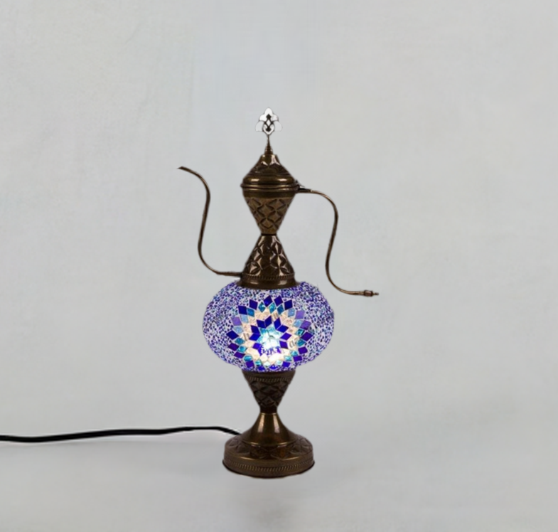 HND Handicraft | Handmade Glass Mosaic Desk Lamp, Blue and White Star Teapot Design - TryAladdin