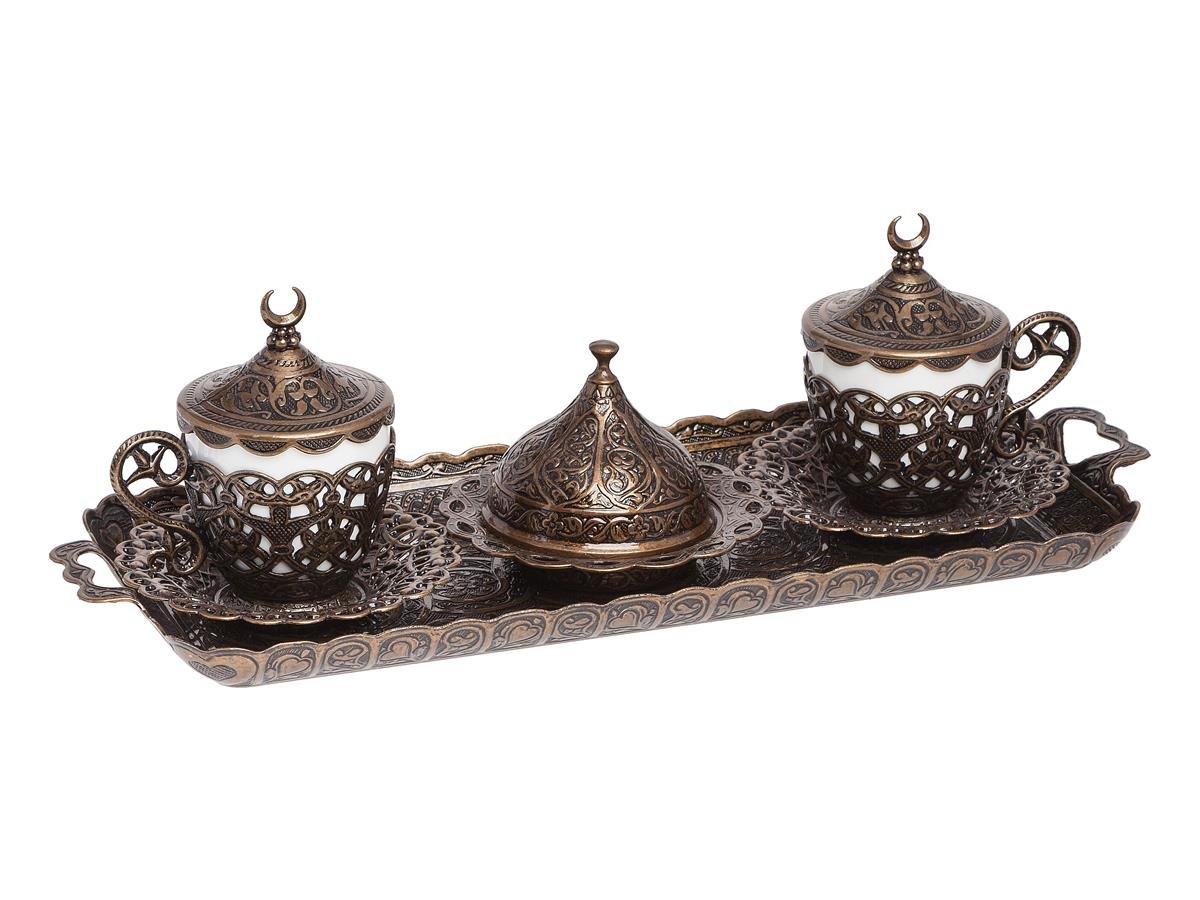 Acar | Coffee Set of Two With Metal Tray And Candy Bowl - Antique Copper - TryAladdin