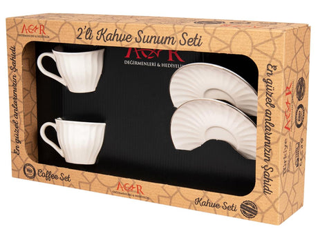 Acar | Porcelain Turkish Coffee Set of Two - Charisma - White - TryAladdin