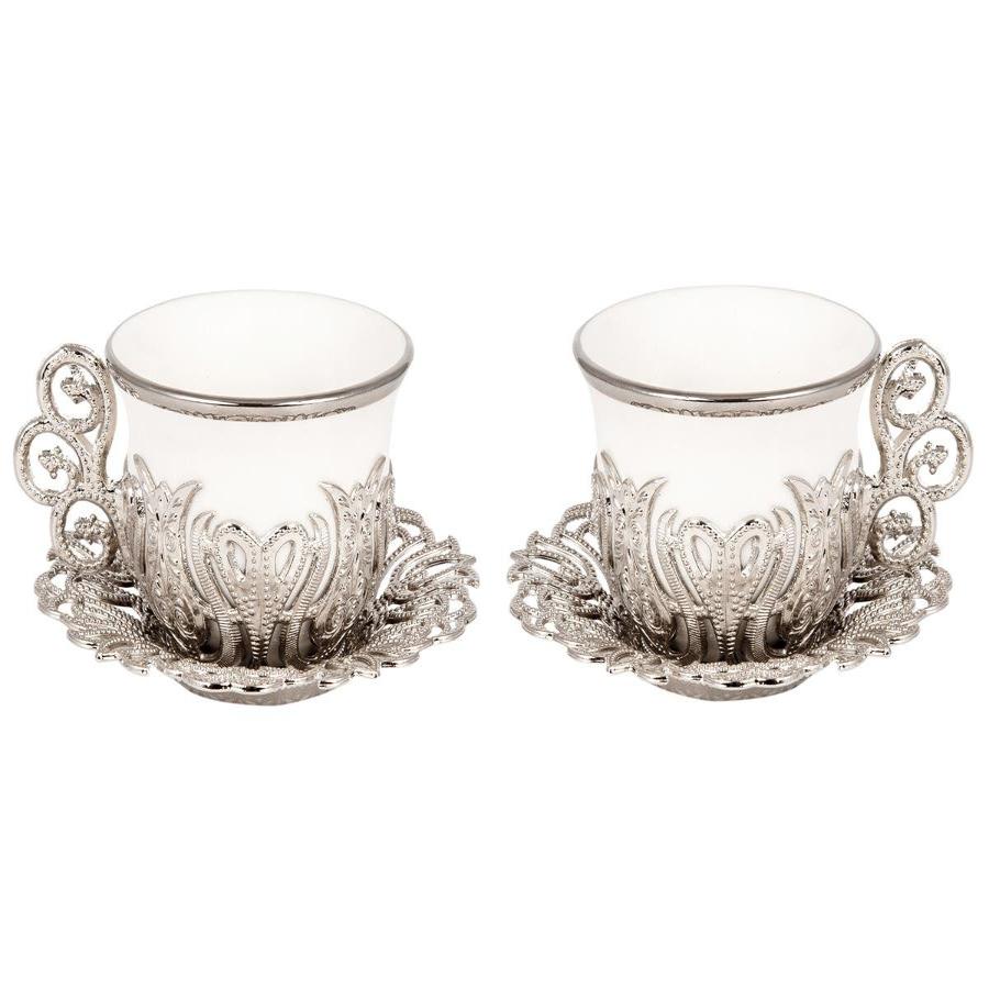 Acar | Turkish Coffee Set of Two - Tulip - Gilded - White - TryAladdin