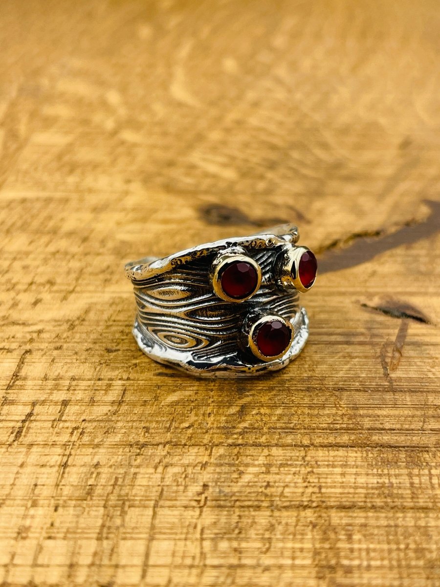 Adjustable Red Ruby Stone Silver Ring - TryAladdin