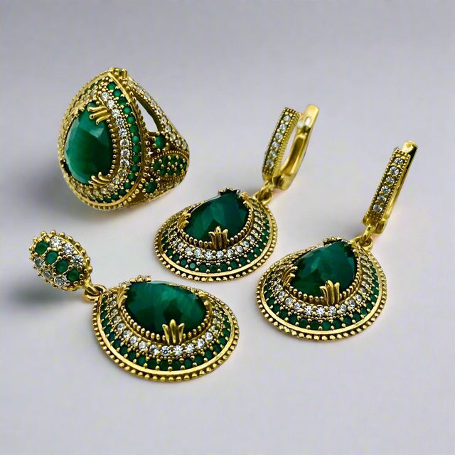 Istanbul Jewelry | Emerald Ottoman Style Handmade Silver Jewelry Set - TryAladdin