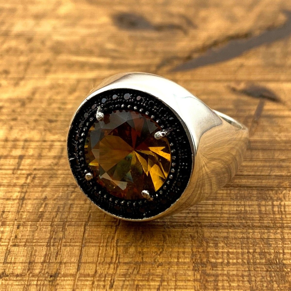 Black Zircon Gemstone Ring Men's Jewelry - TryAladdin