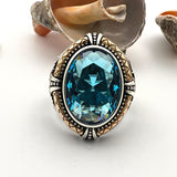 Blue Aquamarine Double Headed Eagle Silver Ring - TryAladdin