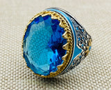 Blue Aquamarine Oval Stone Men's Ring - TryAladdin