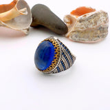 Blue Oval Sapphire Stone Men's Ring - TryAladdin