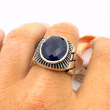 Blue Oval Sapphire Stone Men's Silver Ring - TryAladdin