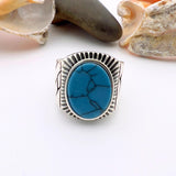 Blue Oval Turquoise Stone Men's Silver Ring - TryAladdin