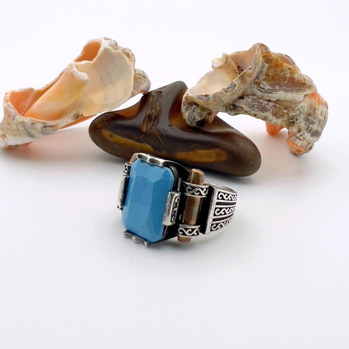 Blue Turquoise Squared Stone Unisex Ring - TryAladdin