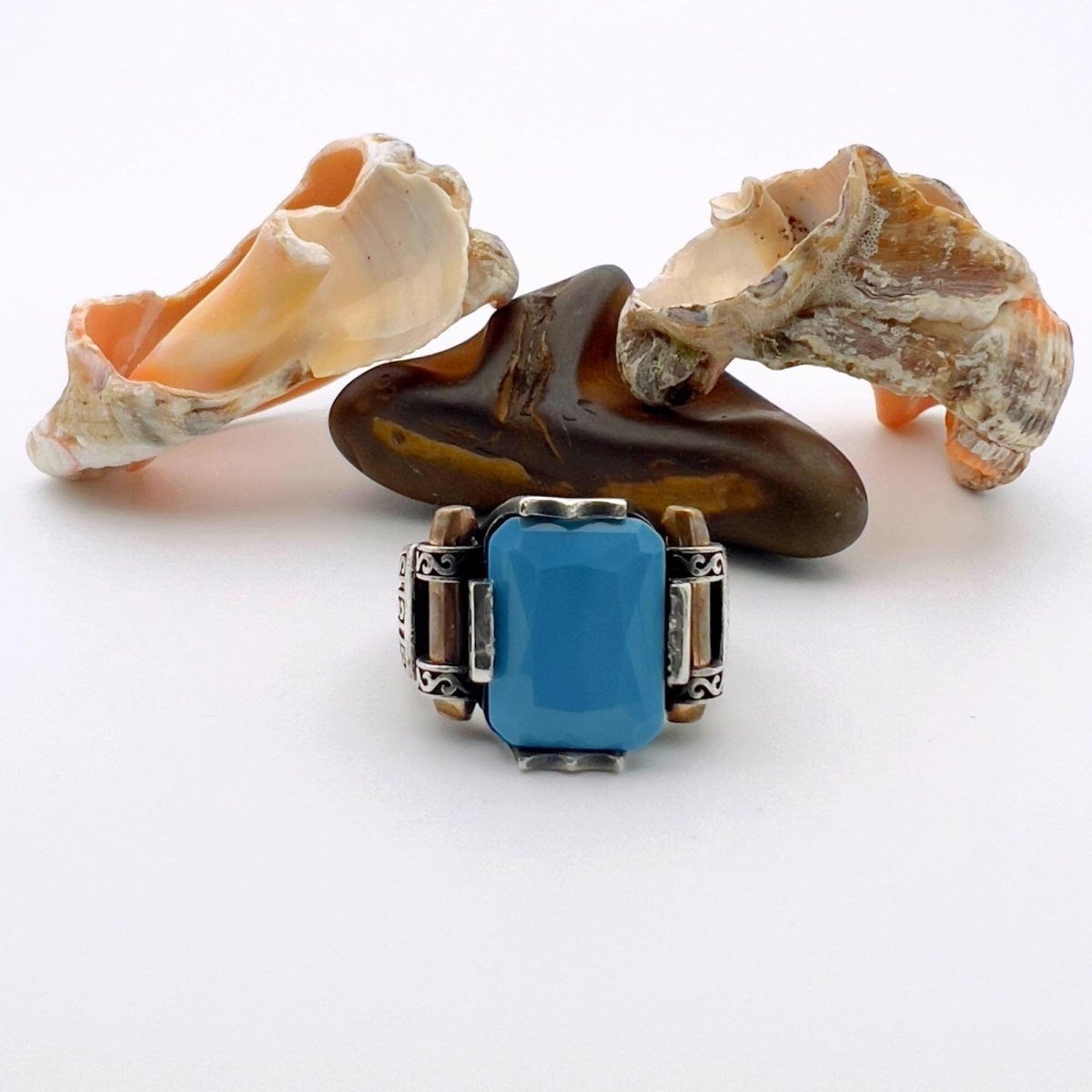 Blue Turquoise Squared Stone Unisex Ring - TryAladdin