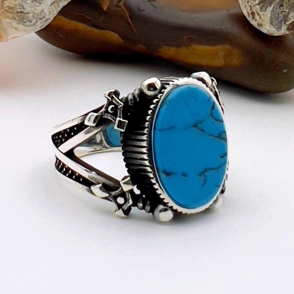 Blue Turquoise Sword Ring Jewelry - TryAladdin