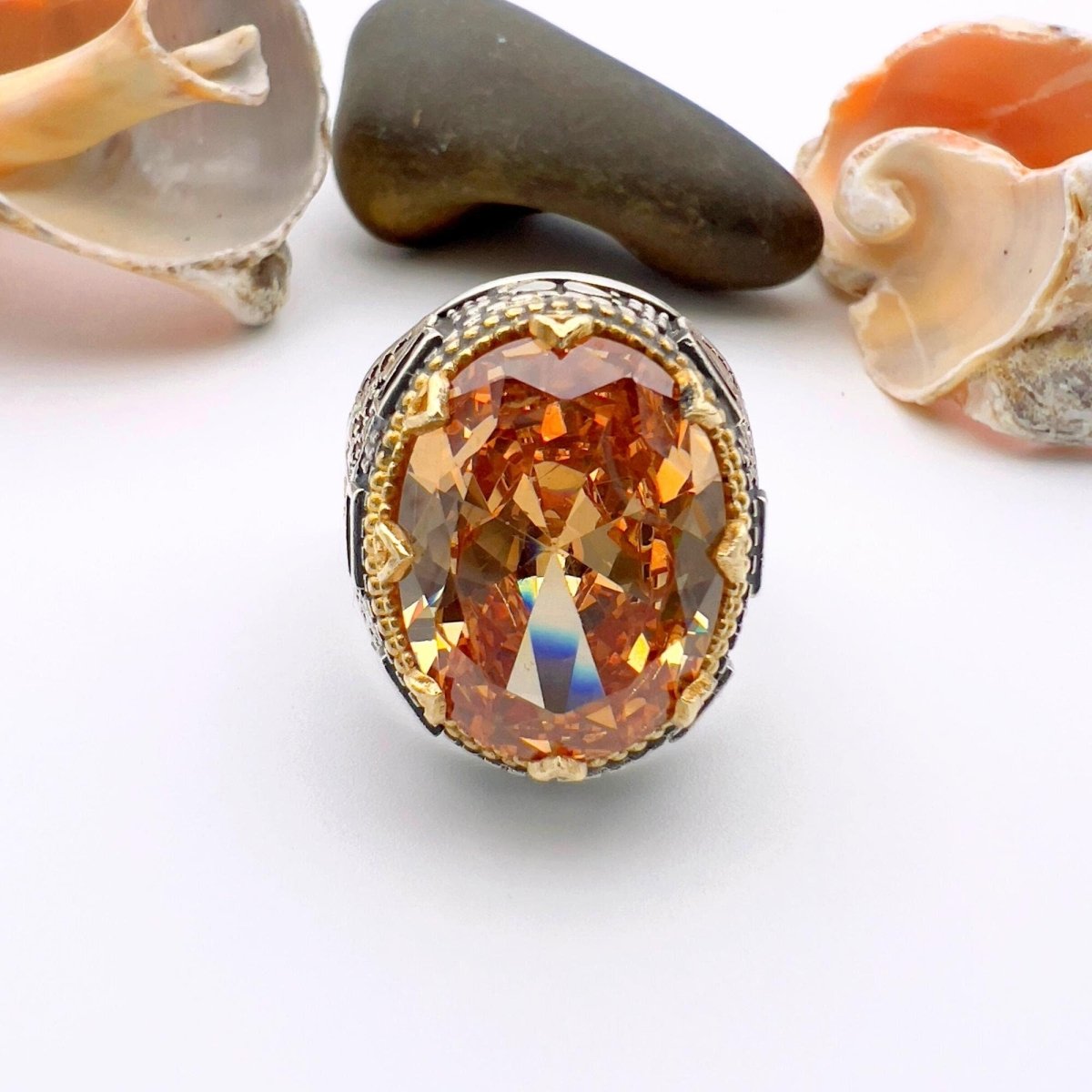 Champagne Citrine Oval Stone Men's Ring - TryAladdin