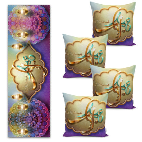 Colorful Blessed - Themed Digital Printed Runner and Cushion Pillow Cover Set - TryAladdin