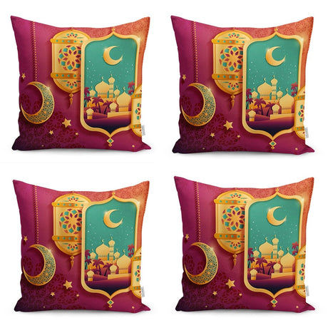 Crescent and Ramadan Lantern Specially Designed Digital Printed Runner and Cushion Pillow Cover Set - TryAladdin