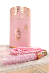 Cylender Boxed Prayer Rug and Pearl Tasbih Gift Set, Pink - TryAladdin