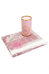 Cylender Boxed Prayer Rug and Pearl Tasbih Gift Set. Pink - TryAladdin