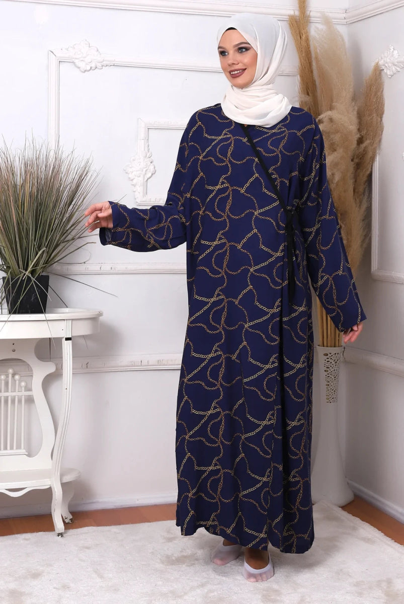 Double Breasted Collar, Cotton Viscose, Tied from the Side Prayer Dress - TryAladdin