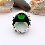 Green Oval Emerald Stone Men's Silver Ring - TryAladdin