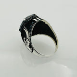 Handmade Men's Black Onyx Eagle Silver Ring - TryAladdin