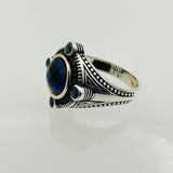 Handmade Men's Blue Sapphire Silver Ring - TryAladdin