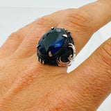 Handmade Men's Eagle Blue Sapphire Silver Ring - TryAladdin