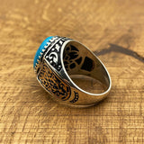 Handmade Men's Oval Blue Turquoise Silver Ring - TryAladdin