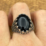 Handmade Silver Men's Oval Black Onyx Ring - TryAladdin