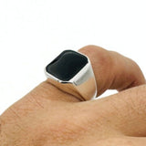 Men's Natural Black Onyx Silver Ring - TryAladdin