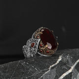 Tesbihevim | Men's Silver Ring with Red Zircon Stone - TryAladdin