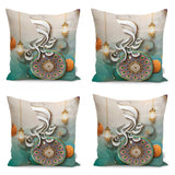 Mandala Design Ramadan Lantern Motif with Mubarak Writing Runner and Cushion Pillow Cover Set - TryAladdin