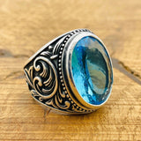 Men’s Aquamarine Oval Ring - TryAladdin