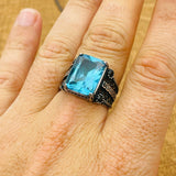 Men's Aquamarine Silver Ring - TryAladdin