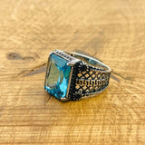 Men's Aquamarine Silver Ring - TryAladdin