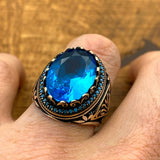 Men's Aquamarine Silver Ring - TryAladdin