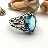 Men's Aquamarine Stone Blue 925 Sterling Silver Ring - TryAladdin