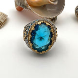 Men's Aquamarine Stone Blue Oval Ring - TryAladdin