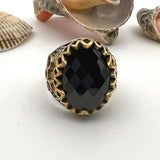 Men's Black Onyx Oval Stone Silver Ring - TryAladdin