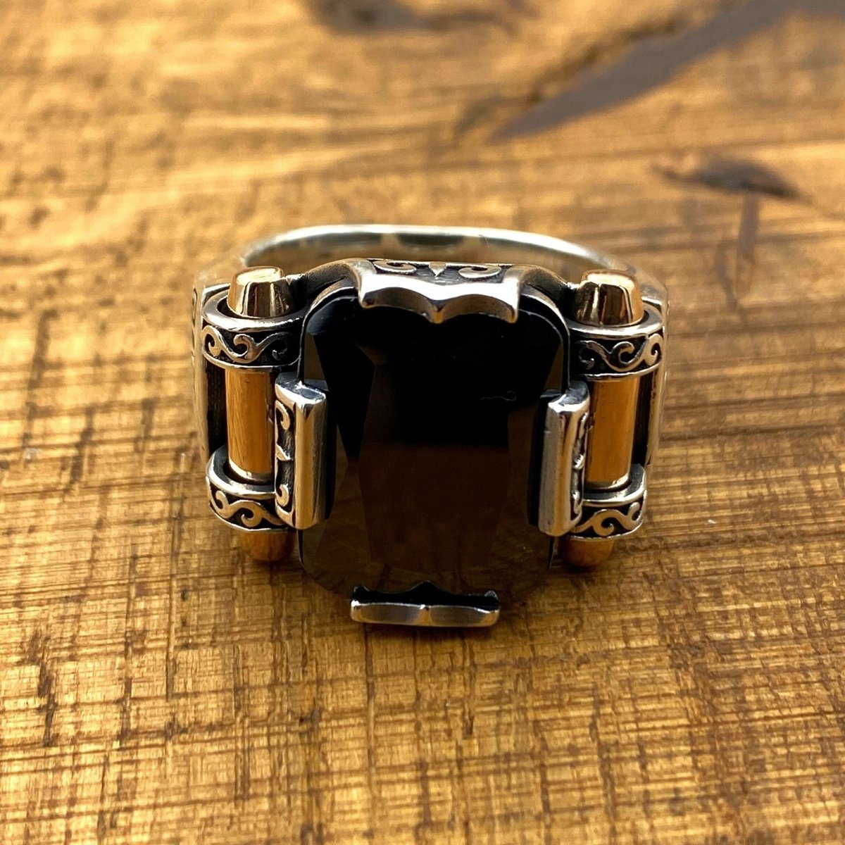 Men's Black Onyx Squared Stone Silver Ring - TryAladdin