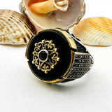 Men's Black Onyx Stone Silver Ring - TryAladdin