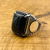 Men's Black Onyx Stone Silver Ring - TryAladdin