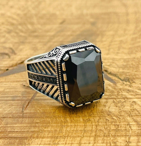 Men's Black Zircon Silver Ring - TryAladdin