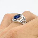 Men's Blue Sapphire Silver Ring - TryAladdin