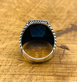 Men's Blue Sapphire Stone Silver Ring - TryAladdin