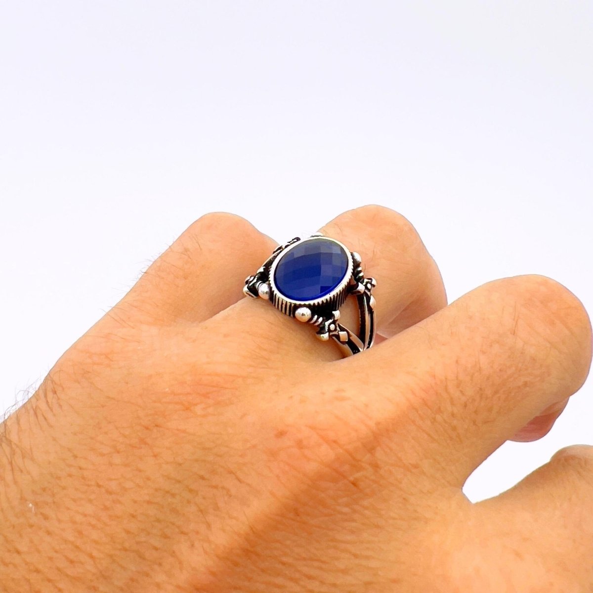 Men's Blue Sapphire Sword - Detail Ring - TryAladdin