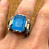 Men's Blue Tourmaline Squared Stone SIlver Ring - TryAladdin