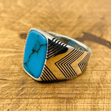 Men's Blue Turquoise Square Ring - TryAladdin