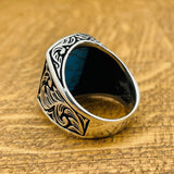 Men's Blue Turquoise Stone Silver Ring - TryAladdin